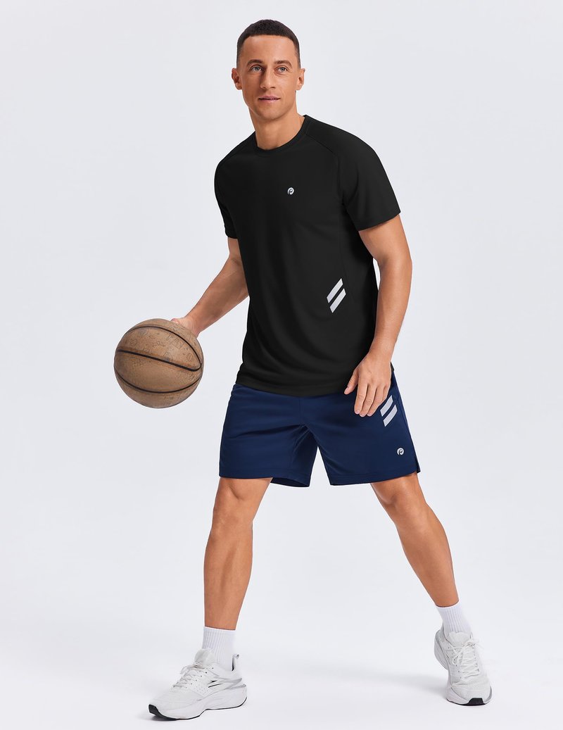 PINSPARK Men's Quick Dry Athletic Workout T-Shirts Moisture Wicking Running Shirts Short Sleeve Gym Tee Black
