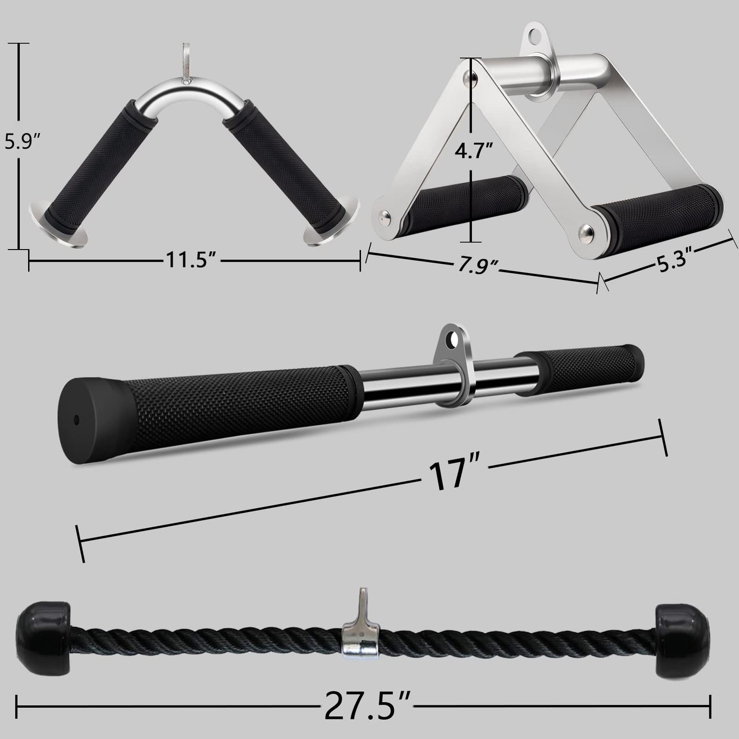 QPARVERS Cable Attachments for Gym lat pulldown attachments cable machine accessories, Straight Pull Down Bar, V-Shaped Press Down Bar, Tricep Rope, Row Handle