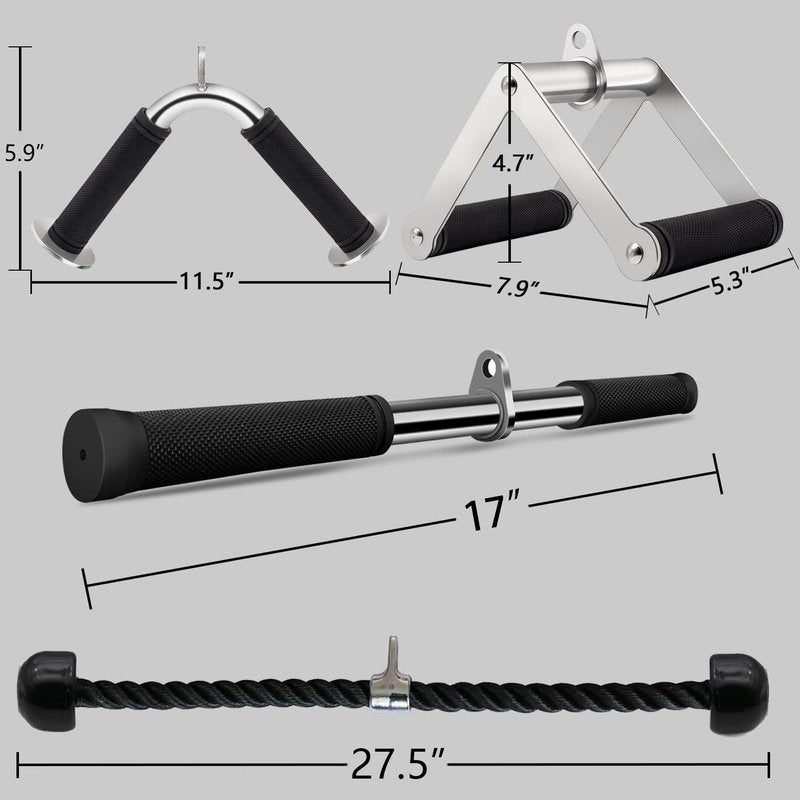 QPARVERS Cable Attachments for Gym lat pulldown attachments cable machine accessories, Straight Pull Down Bar, V-Shaped Press Down Bar, Tricep Rope, Row Handle