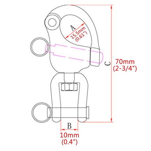NRC&XRC Pair 2-3/4in(70mm) Jaw Swivel Snap Shackle 316 Stainless Steel for Sailboat Spinnaker Halyard &Diving