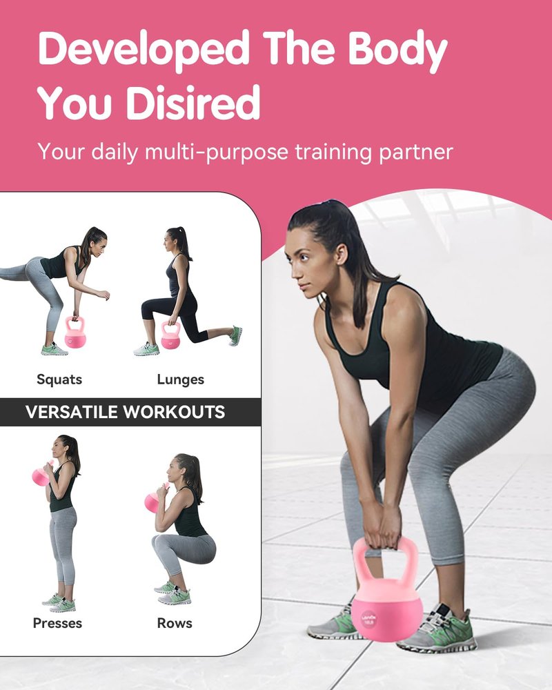 Soft Kettlebell - Cushioned Impact-Resistant Base and Anti-Slip, Kettle bell Anti-Slip Grip Weight for Home Workouts, Safe Strength Training Kettlebells Sets for Women & Men, With Non-slip Gloves (Pink, 5LB)