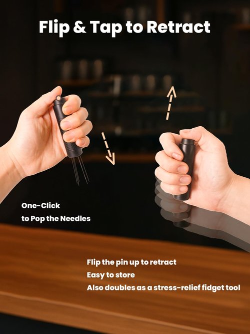 Flick WDT Tool Espresso Retractable Espresso Distribution Tool for Barista with Magnetic Base 0.4mm 6 Stainless Steel Needles with 6 Replacement