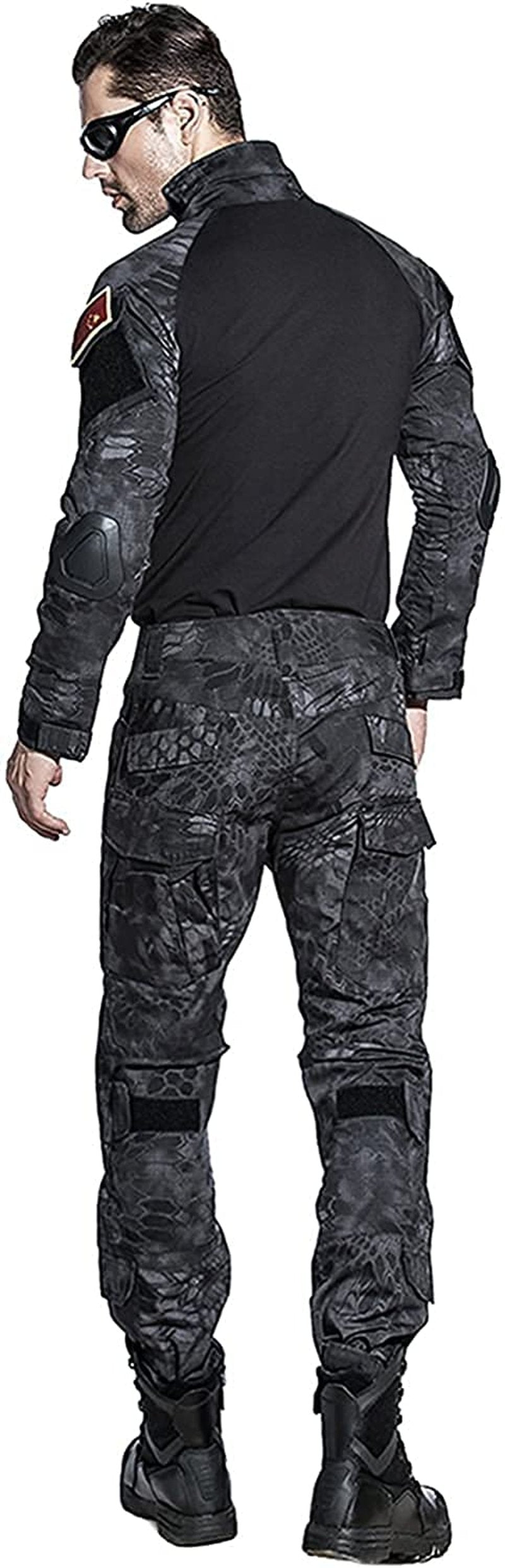 HARGLESMAN G3 Combat Clothes Suits Black Python with Elbow Knee Pads for Men Tactical Shirts Trousers for Work Training Hunting Military Airsoft Paintball Uniform Sets Apparel Gear Black Python M