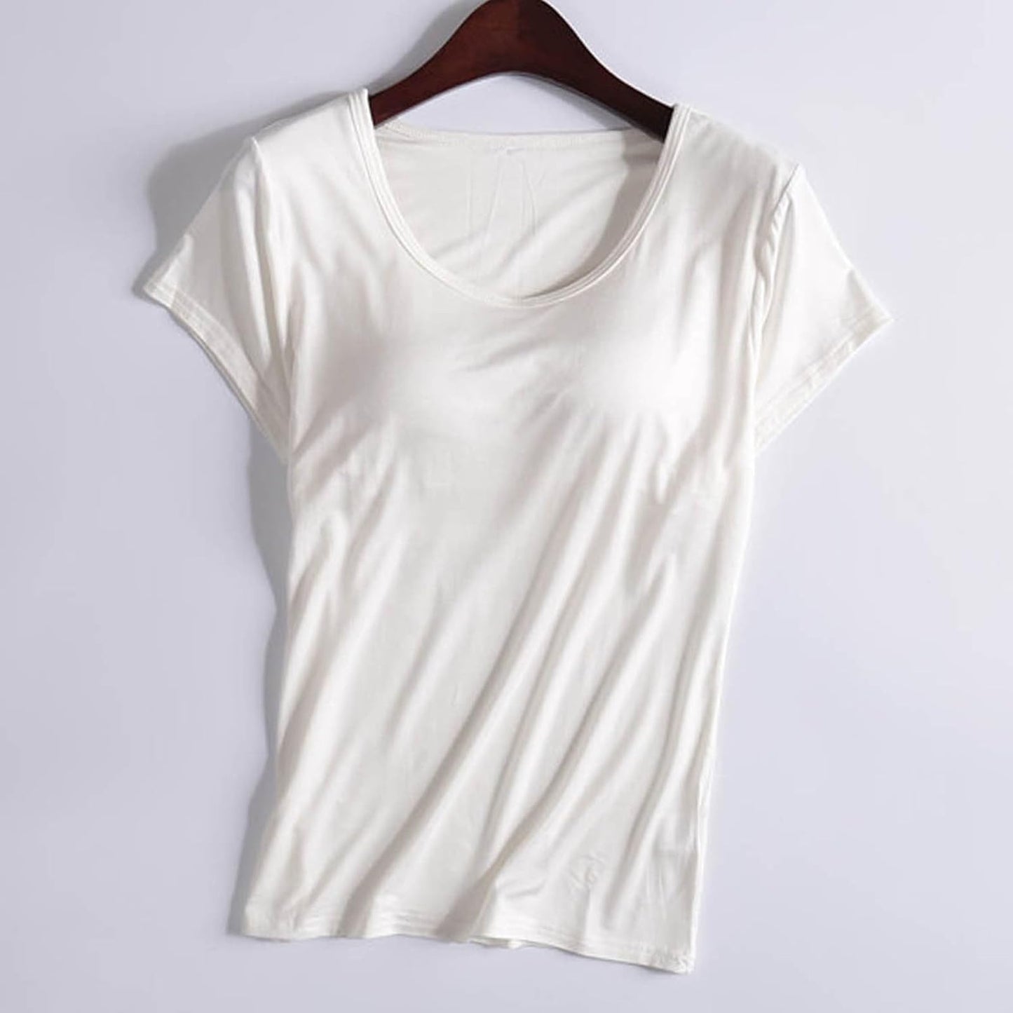 JiXiang Shirts with Built in Bras for Women Short Sleeves Crewneck Padded Tunics Tops Comfy Athletic Shelf Bra Active Tees