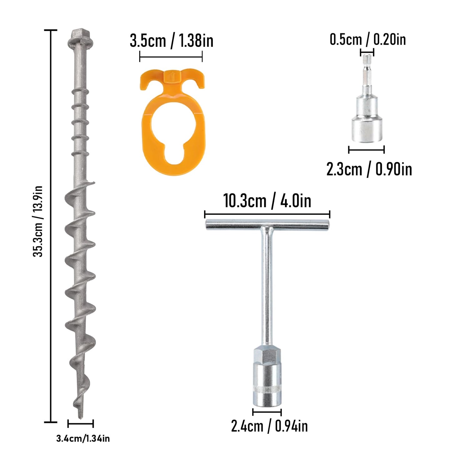 Keltrion 12 Pcs Non-Rust Cast Aluminum Screw in Tent Stakes, Ideal for Camping, Trampolines, Sheds, Backyard, Swing Sets 14 Inch - Silver