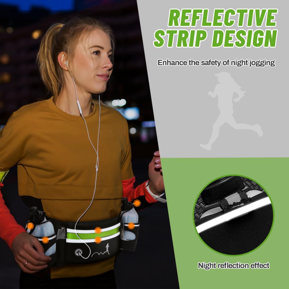 Hydration Running Belt with Water Bottles(2 x 300ML), Luckit Upgraded Nylon Webbing Running Waist Bag Reflective Bum Bag Adjustable Sports Waist Pouch for Marathon Running Hiking Camping Jogging