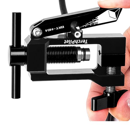 Bicycle Brake Hydraulic Hose Fitting Insert and Needle Driver Tool - Clean Cuts,All-in-One Solution for Mineral Brake Line Cutter,Barb Olive Banjo Head Press Tool, Black