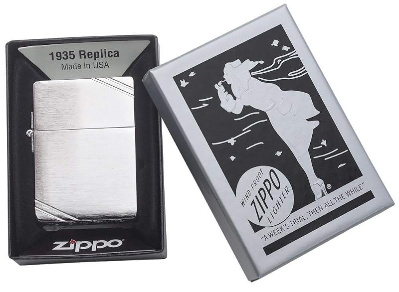 Zippo Chrome 1935 Replica Lighter - Genuine Windproof Metal Refillable