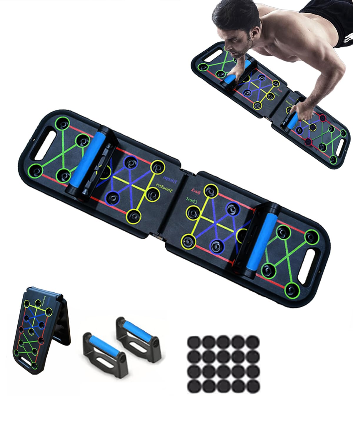 12-In-1 Push Up Board,Portable Pushup Bars for Men, Muscle Max Press Up Boards,Foldable Gym Home Exercise Board,Multi-function Push-Up Stand,Home Workout Equipment with Resistance Bands