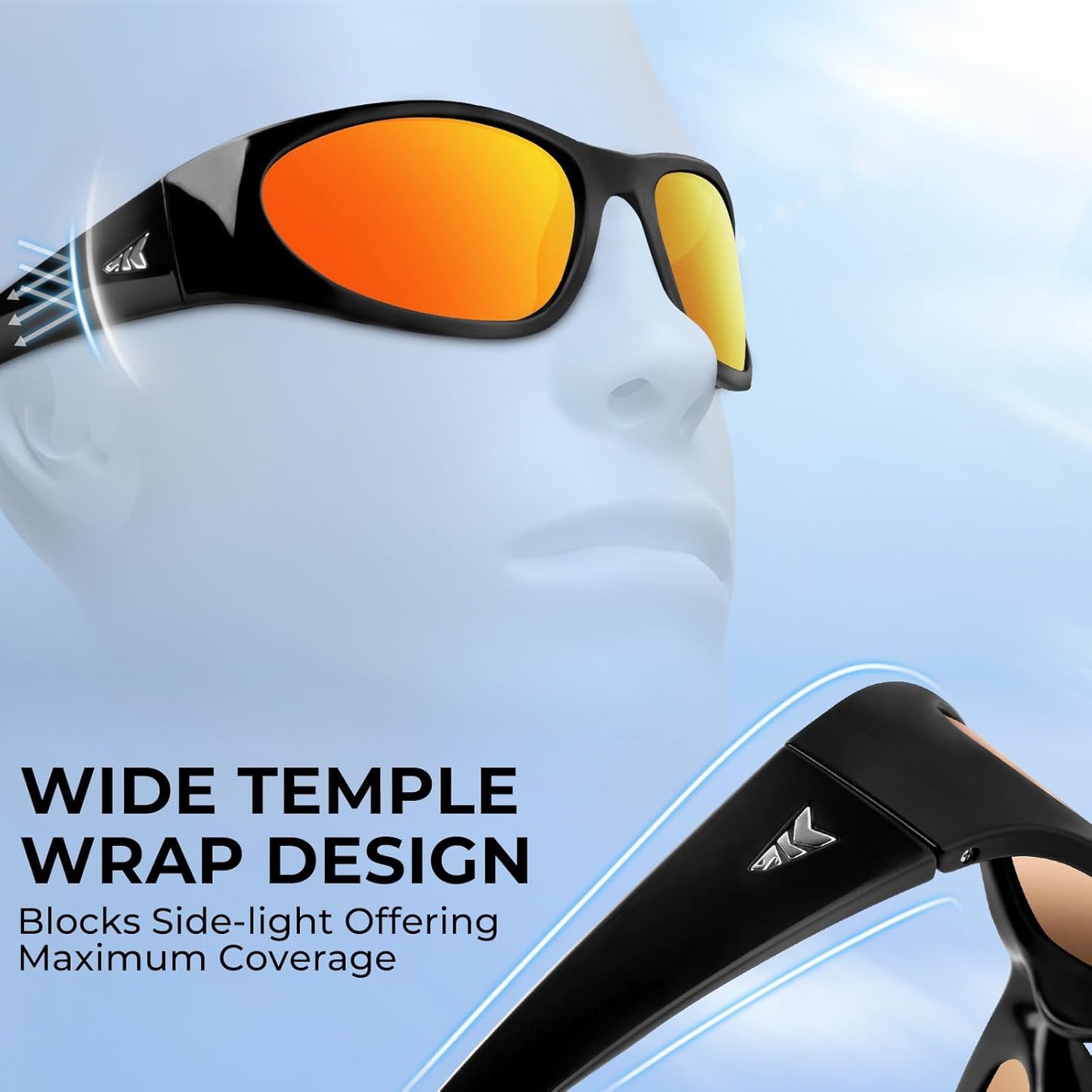KastKing Raccoon Polarized Sport Sunglasses for Men and Women, Wide Temple Wrap, Ideal for Driving Fishing Cycling Running