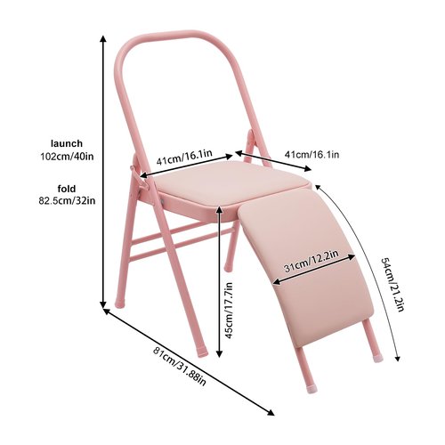 Yoga Auxiliary Chair with Lumbar Back Support, Foldable Balance Handstand Training Tool Yoga Equipment, Abs & Core Strength Training Inversion Equipment Yoga Practice Balance Chair for Adults (Pink)