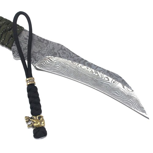 Paracord Knife Lanyard With Brass Wolf-head Bead Paracord Lanyard for Knife EDC Tools Tactical Lanyards (Black, 5 INCHES)