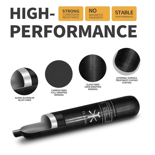 TUXING 30Mpa 4500Psi Carbon Fiber HPA Tank,0.7L 42Cu in 700cc Composite Cylinder Paintball Hunting for PCP Air Rifle Gun Daystateand FX Thread M18 * 1.5