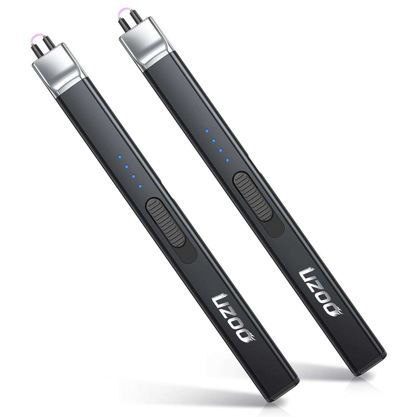 2 PCS Long Lighter, Candle Lighters Electric Lighter, Rechargeable Arc with LED Display, Lighters for Candle Aromatherapy Camping BBQ Gas Stoves-Deep Black