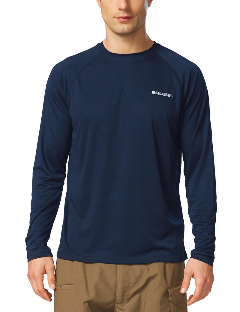 baleaf Mens UPF 50+ Sun Protection Shirts Long Sleeve Rash Guard, Quick Dry 4-Way Stretch for Fishing Swimming Surfing 01-Dark Blue M