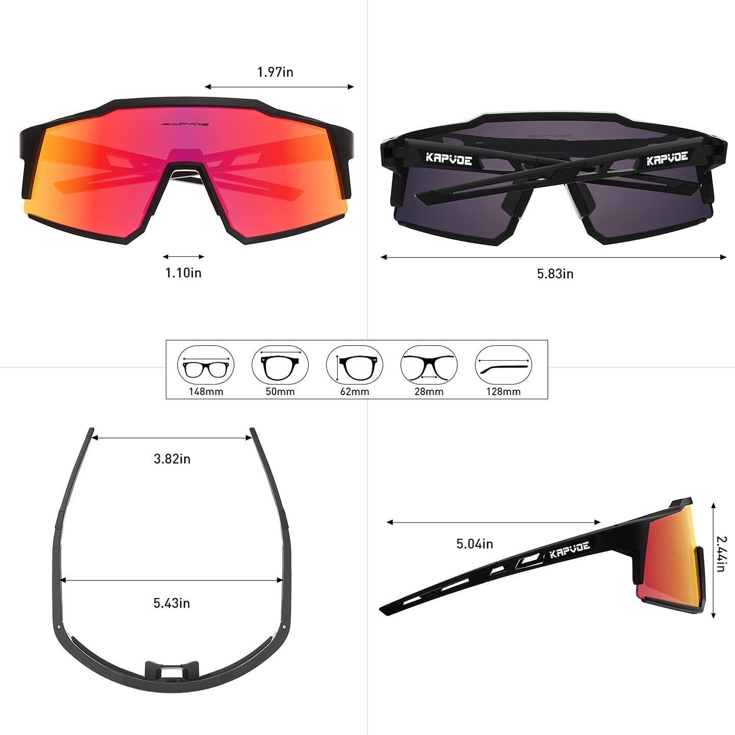 KAPVOE Polarized Cycling Glasses with 4 Interchangeable Lenses TR90 Sports Sunglasses Women Men Running MTB Bike Bicycle Accessories 01 Red Black