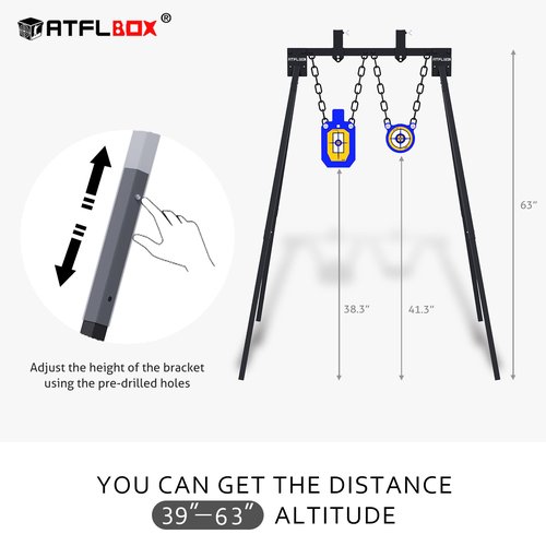 ATFLBOX AR500 Steel Target for Shooting Stand System Set, 63 Inch Adjustable Height, 3/8 Inch Thick Silhouette and Gong Targets, 10pcs Paper Targets and Target Holder Expansion Kit