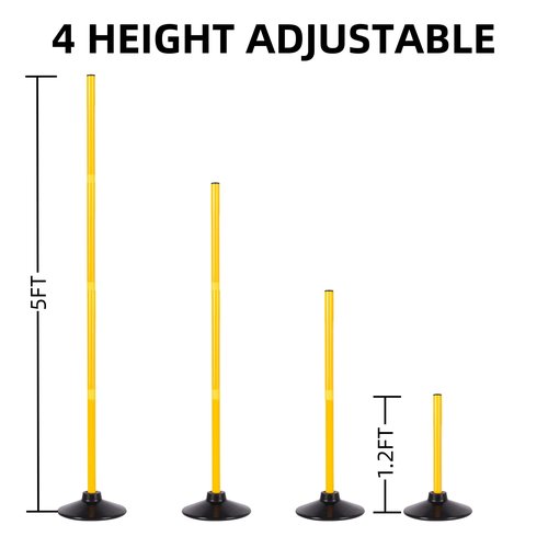 Desyeryamimi 5 FT Agility Training Poles for Soccer/Dog/Horse,Adjustable Football Basketball Speed and Agility Training Equipment,Set of 4 with Round Rubber Base
