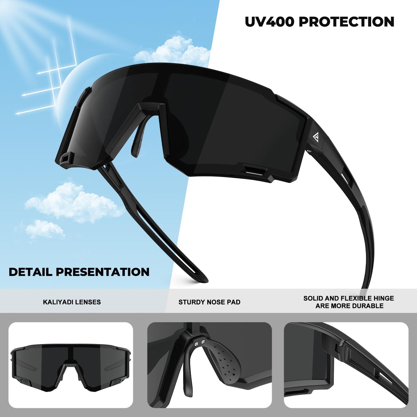 KALIYADI Polarized-Mens-Sunglasses Sports Sunglasses-Men Women: Sun Glasses with UV400 for Running Cycling Fishing