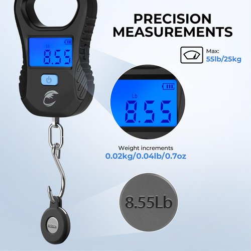 Calamus Lightweight Fish Scale & Lip Grip Combo, Rechargeable Digital Scale with USB Cable, 55lb Capacity, Lip Gripper with Soft Retractable and Detachable Measuring Tape, Fishing Gifts for Men