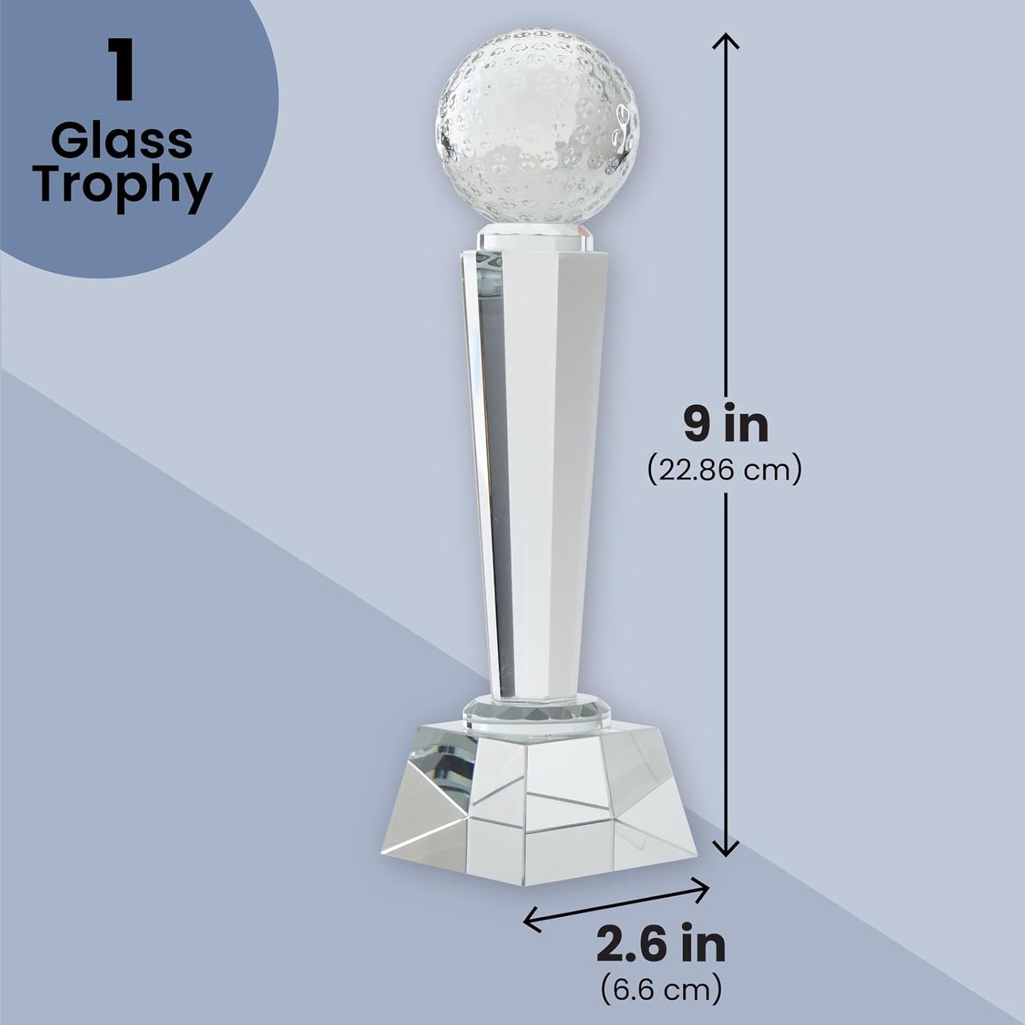 Juvale Crystal Glass Golf Trophy with Elegant Gift Box for Tournaments, Sports Competitions, Parties, Champion Award, Paperweight for Desktop and Table Decor (9 Inches Trophy Golf)