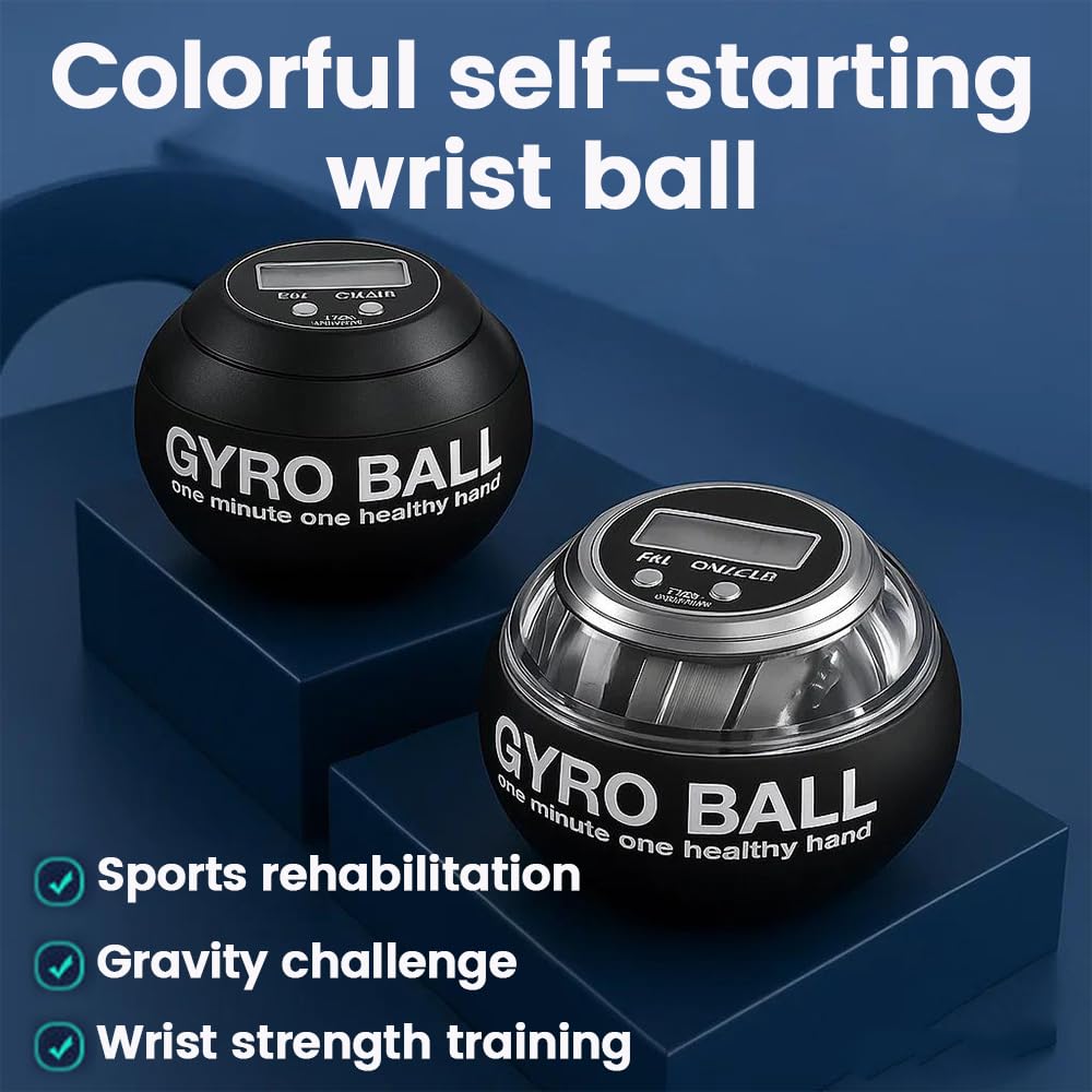 2025 New Curaball Hand Exerciser, Curaball Hand Exerciser with Counter, Strengthens Wrists, Features 5 Light Modes, with Storage Pouch, Metal Version Has Swap-Out Bearings (Metal Model Black)