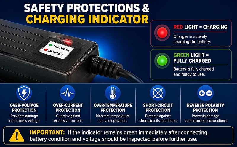 36V 1.5A SLA Battery Charger for Razor MX500, MX650, Crazy Cart XL & More