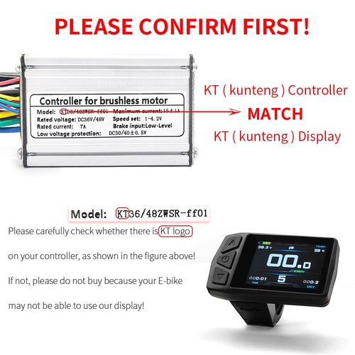 Ebike Color Screen Display Meter KT-TF01U (with USB) 24V 36V 48V 52V Electric Bike Conversion Kit LCD Display for KT Controller Kit(White Plug SM Plug)