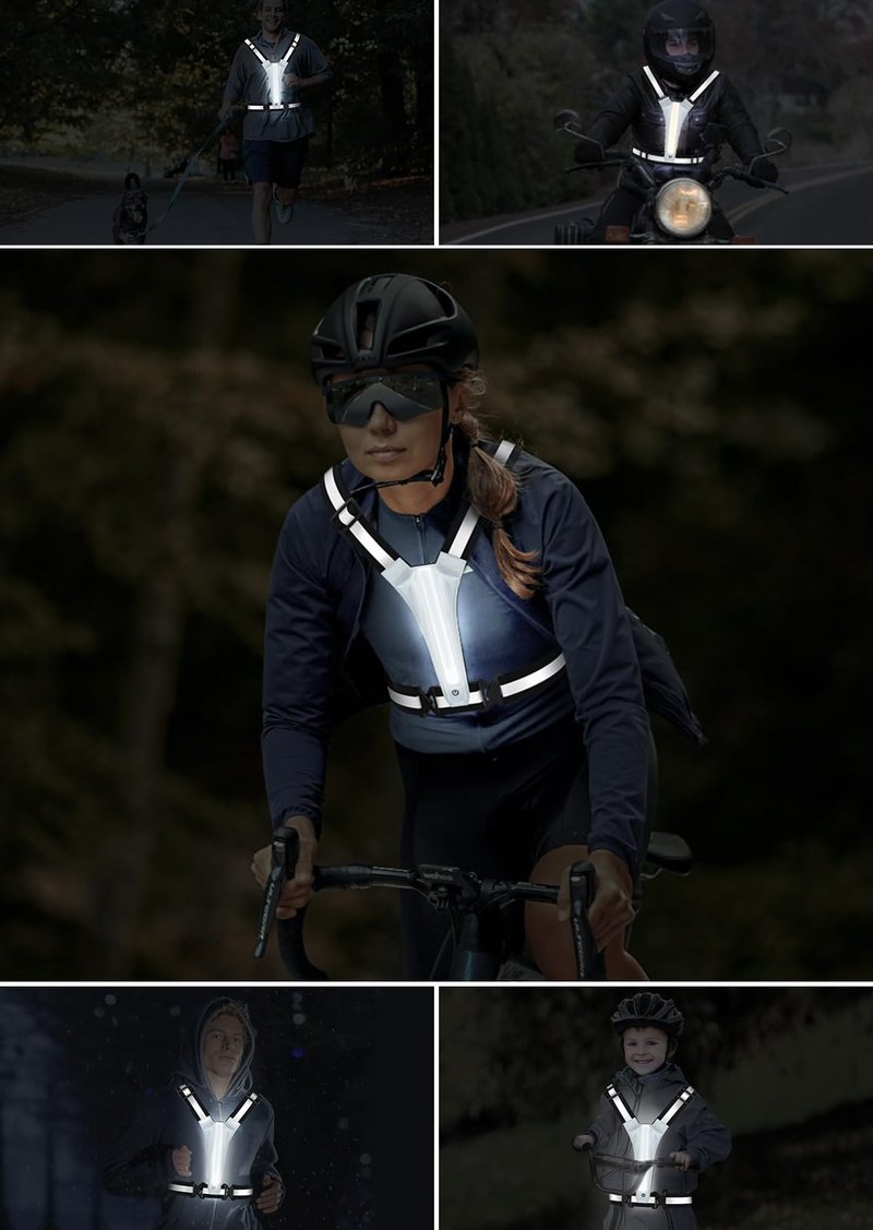 Fokia Kunbio LED Reflective Running Vest Gear,Light Up Vest Runners Night Walking USB Rechargeable,Up to 11hrs Light with Adjustable Waist/Shoulder for Women Men Kids (Black)