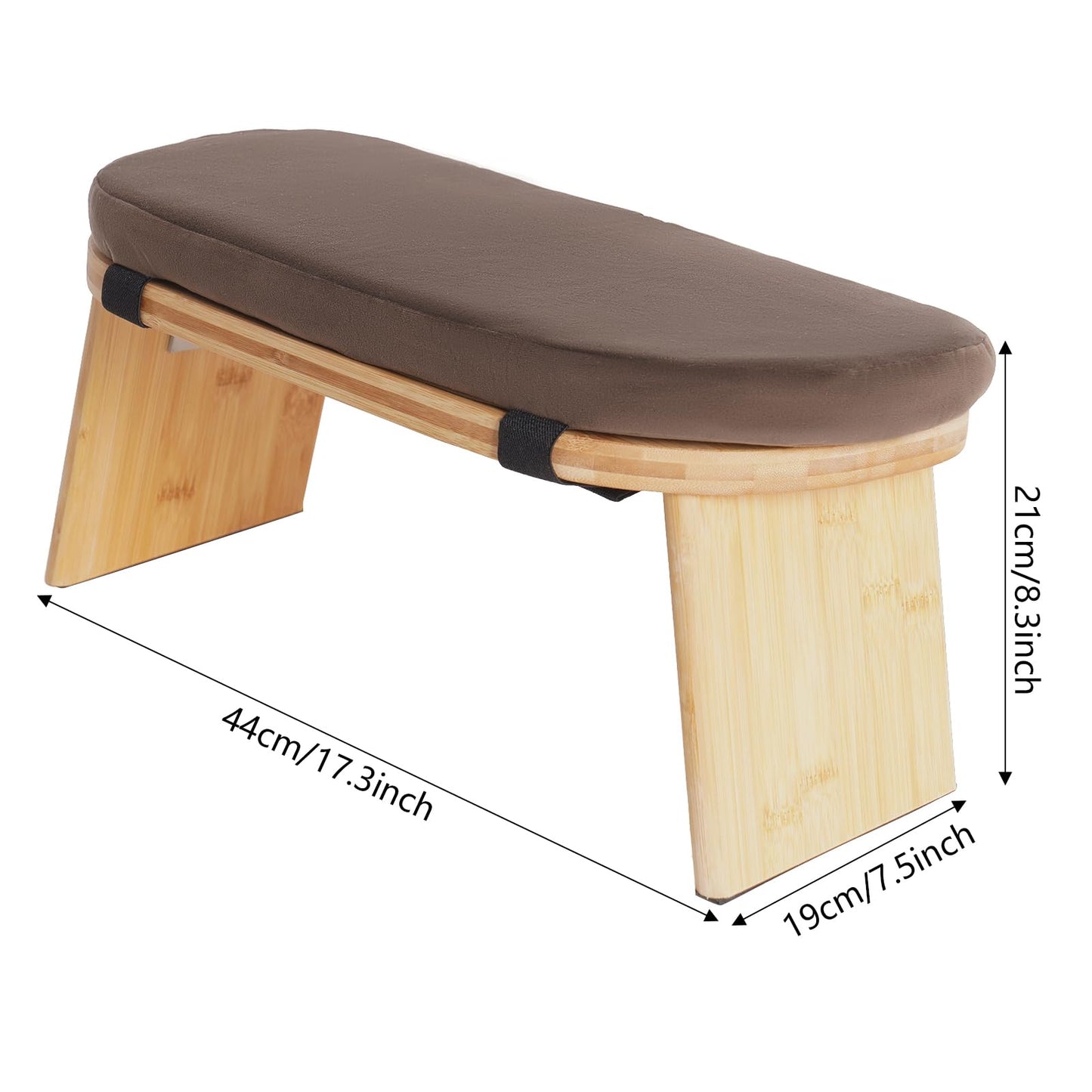 KeruRome Meditation Bench Folding Bamboo Meditation Stool with Velvet Cushion & Carry Bag, Travel Meditations Seat, Comfortable Folding Kneeling Stool Chair for Mindfulness, Zen Practice Coffee