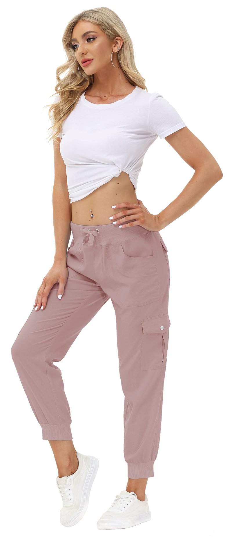 MoFiz Hiking Cargo Pants for Women with Pockets Lightweight Quick Dry Athletic Outdoor Summer Travel Casual Joggers Sweatpants Dusty Pink M