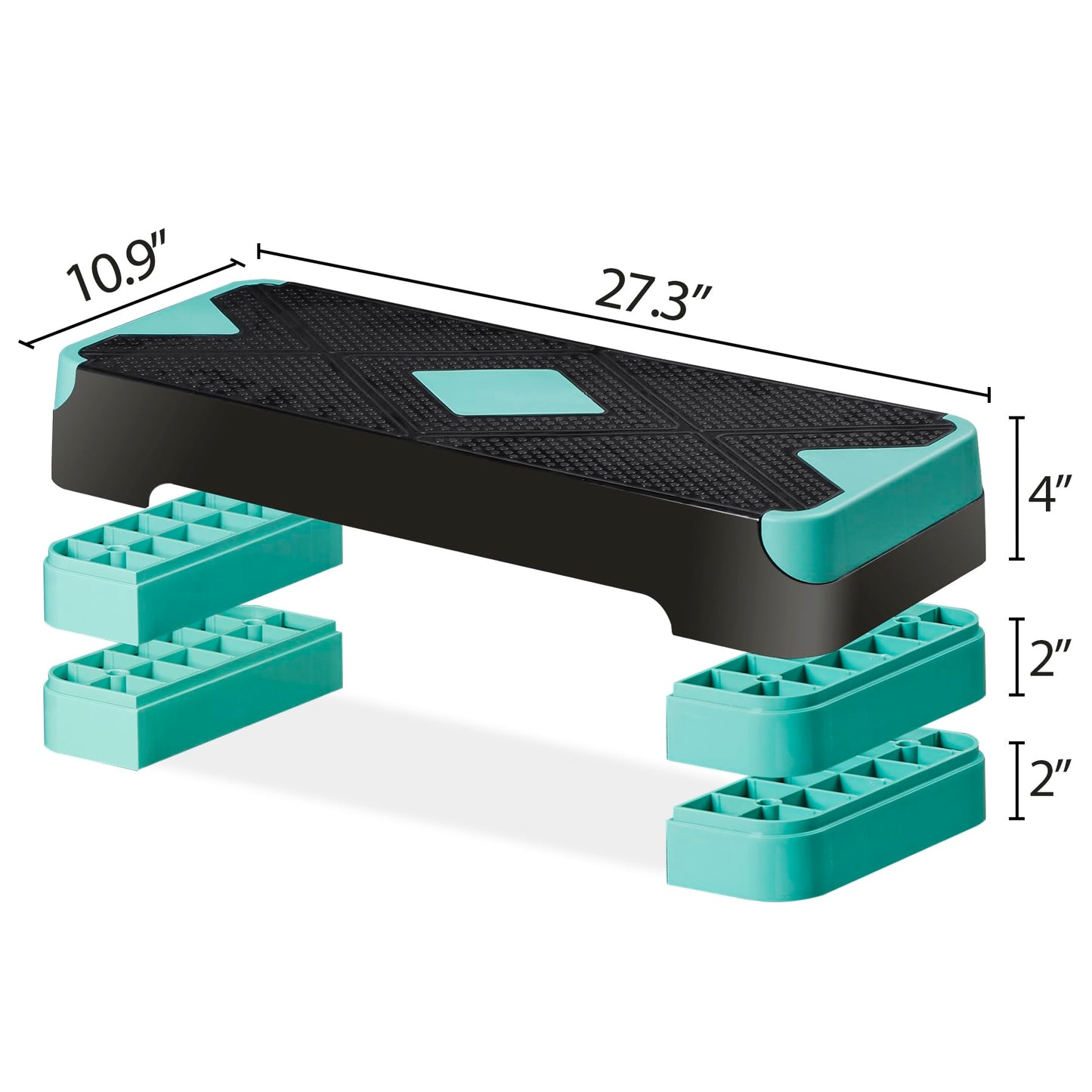 26.5 Inch Aerobic Exercise Step Platform for Home Gym, 4” 6” 8”Adjustable Risers for Home Gym Fitness Workout, Stepper Step Trainer, Green