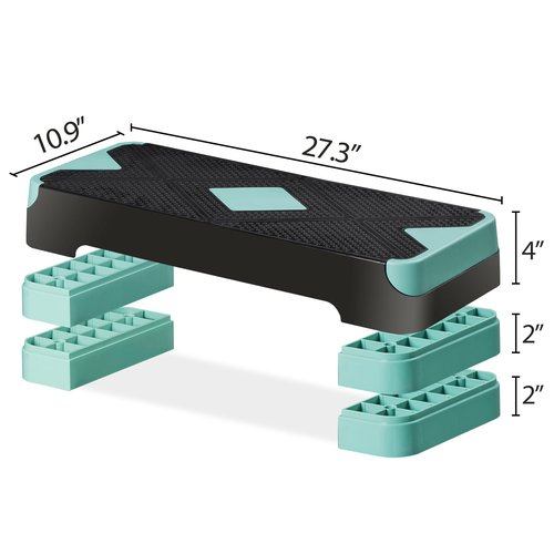26.5 Inch Aerobic Exercise Step Platform for Home Gym, 4” 6” 8”Adjustable Risers for Home Gym Fitness Workout, Stepper Step Trainer, Green