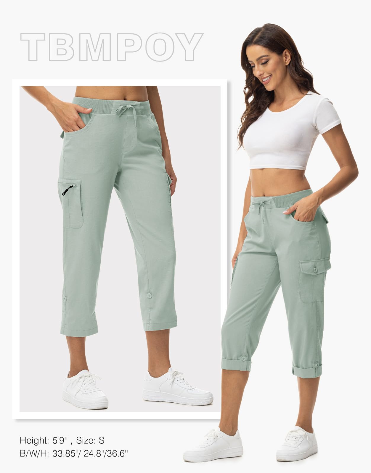 TBMPOY Womens Cargo Capris with Pockets Lightweight Hiking Capris Pants Quick Dry Casual Cropped Pants Summer Trip Cotton Blue M