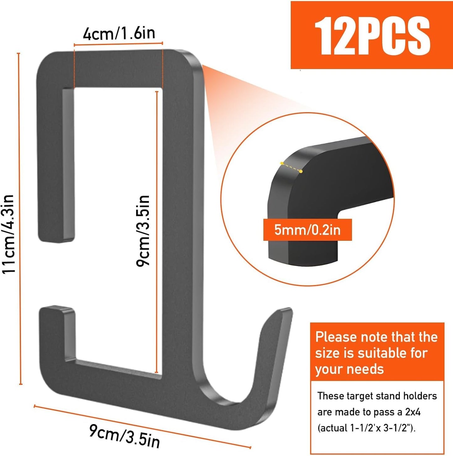 2x4 Target Stand Brackets, Heavy Duty Y and T Connectors with 12 Hooks, 1.5mm Thick Steel Frame, 1.6x3.6In I.D, for Outdoor Shooting, Archery and Gym Training