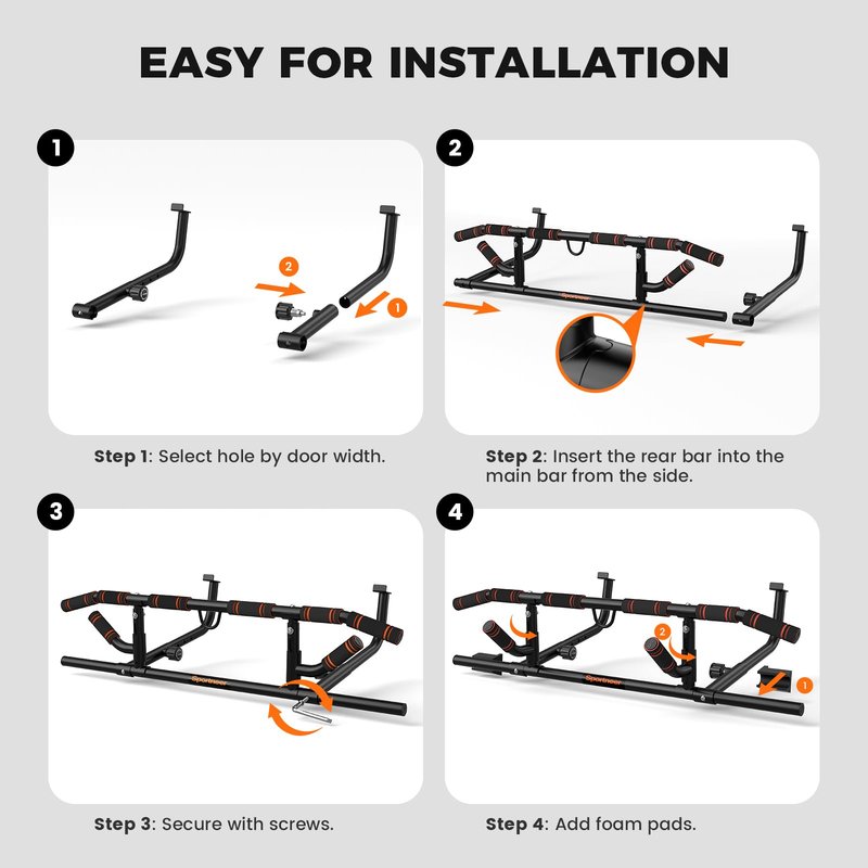 Sportneer 2026 Upgrade Pull up Bar for Doorway with Folding Handle, Door Pull up Bar Door Frame Multi-grip Upper Body Trainer, 440lb, Indoor Fitness for Home Gym Strength Training - US Patent Pending (Black)