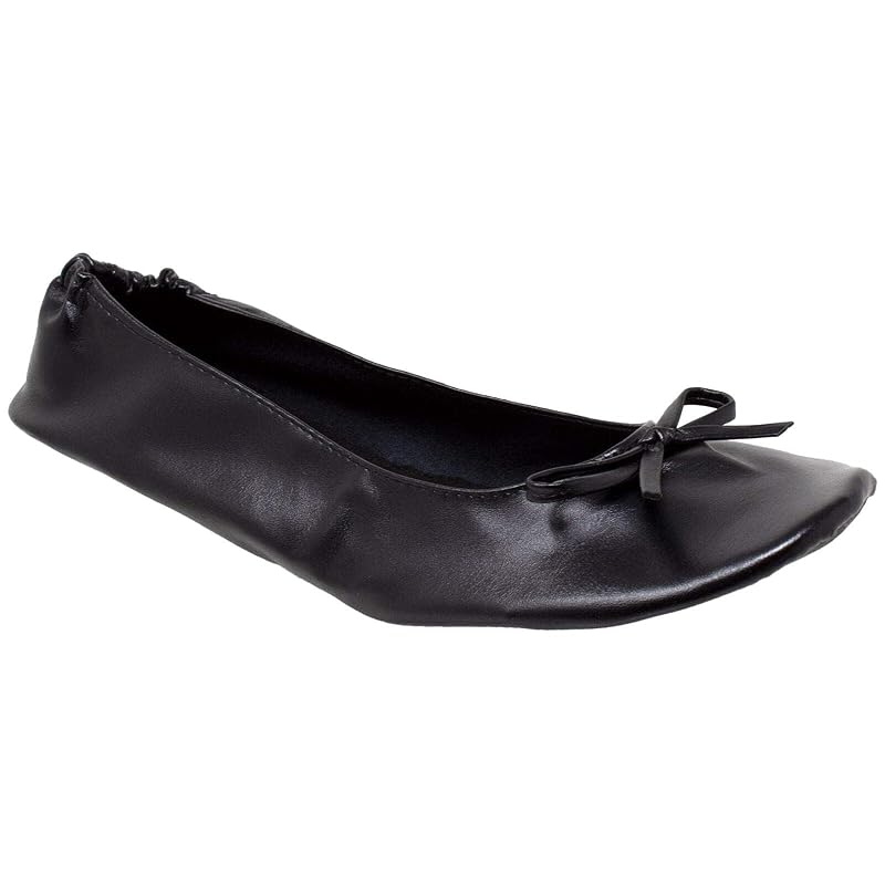 Untssiw Black Medium Foldable Ballet Flats with Pouch - Travel Roll Up Shoes
