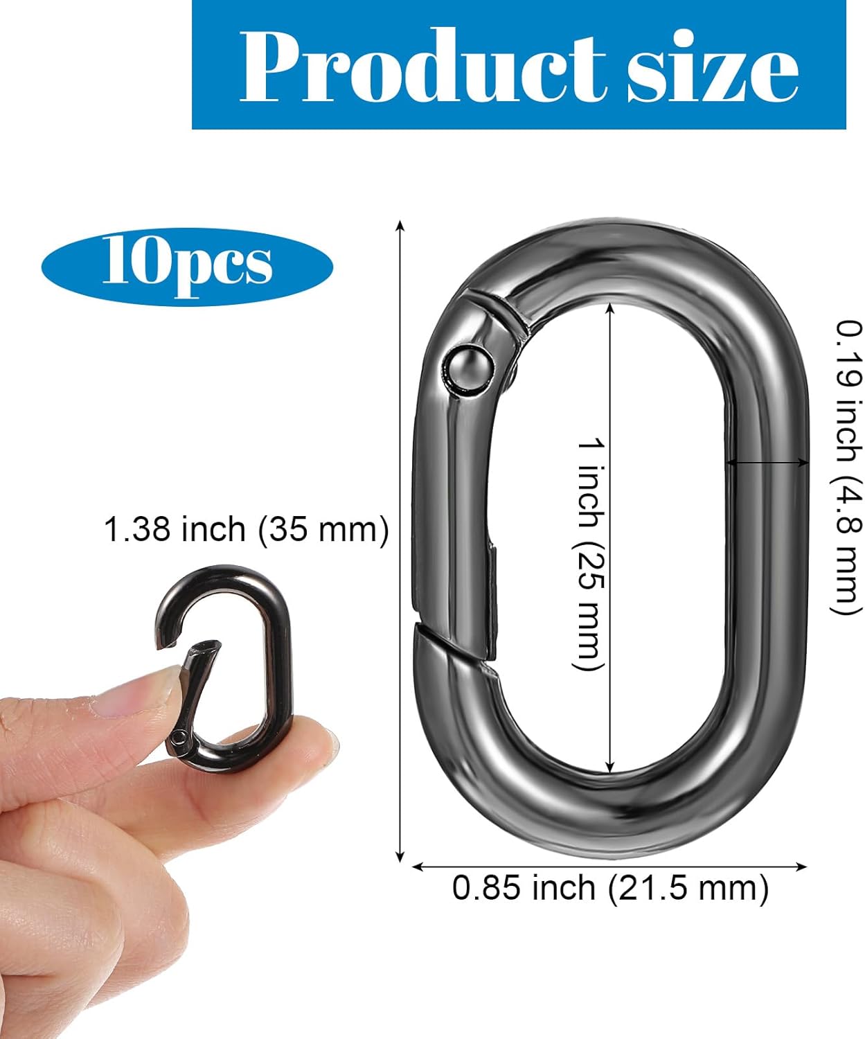 1 Inch Oval Carabiner, 10Pack Small Metal Carabiner Clip,O Rings Spring Snap Hook, Purse Keychain Replacement for Lanyard Keychain, Car Key Rings Hook, Outdoor Camping Fishing Wallet, Dog Tag Clips