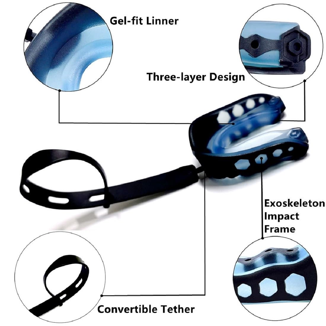 2Pcs Football Mouth Guard, Sports Mouth Guard Football Mouthpiece Youth Mouth Guards with Strap Mouthguards for Youth and Adult Athletes, Boxing, Lacrosse and Hockey
