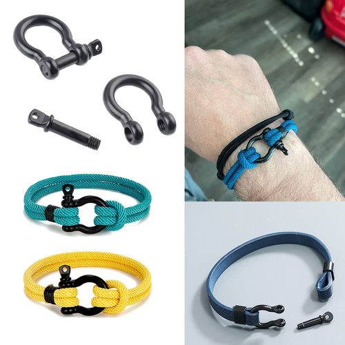 10 Pack 3/8"(10mm) Metal Bow Shackle for Emergency Survival Paracord Bracelet Parachute 550 Cord Pets Straps FLQ044A(Black)