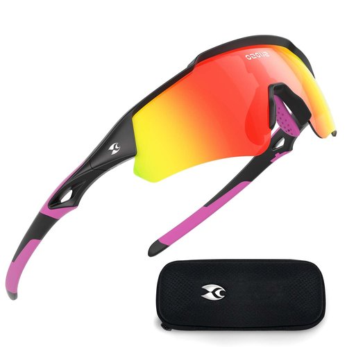 suoso Sports Polarized Sunglasses for Men: Womens Cycling Sun Glasses UV400 Protection Goggles for Baseball Running Purple And Box