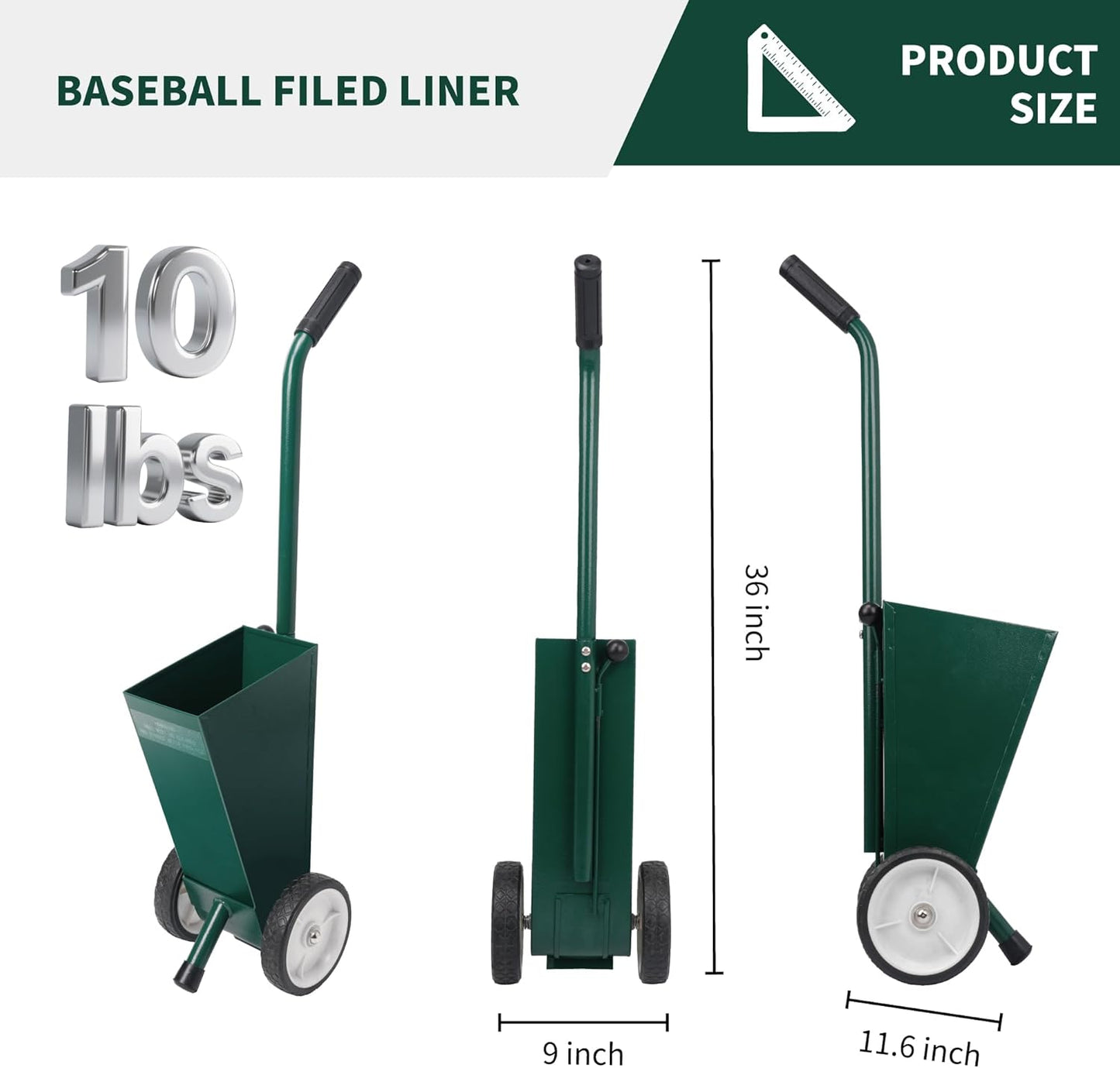 10 Lbs Heavy Duty Steel Dry Line Marker Field Liner Field Chalker Field Striping Machine for Baseball & Softball Field, 2 inch Wide Lines, Green