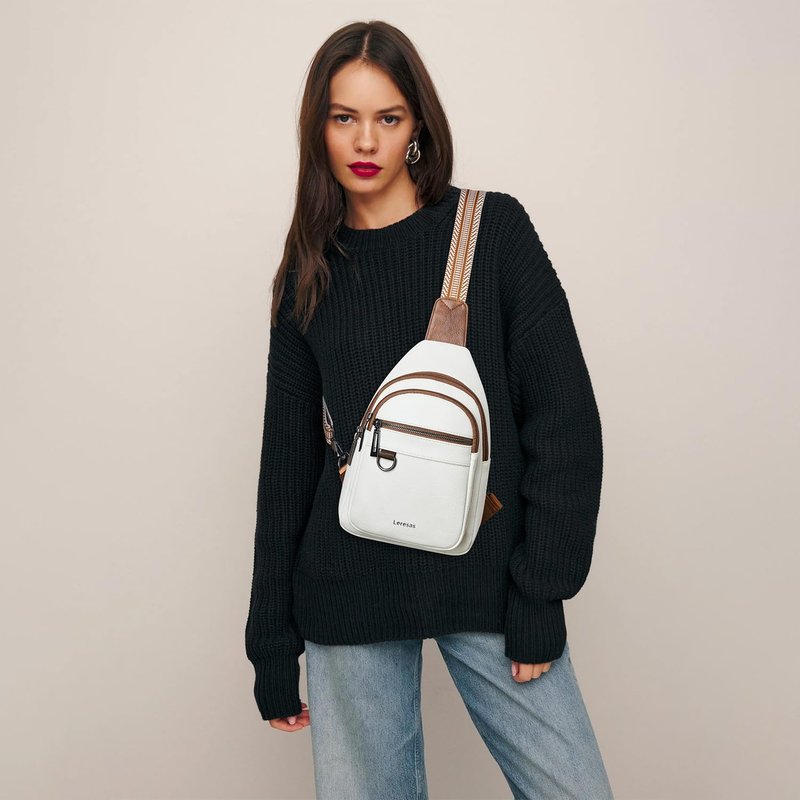 Leresas Sling Bag for Women Crossbody Bags Fanny Packs Sling Purses Backpack Vegan Leather Over the Shoulder Bag Trendy Gifts Handbag Travel Purse Beige