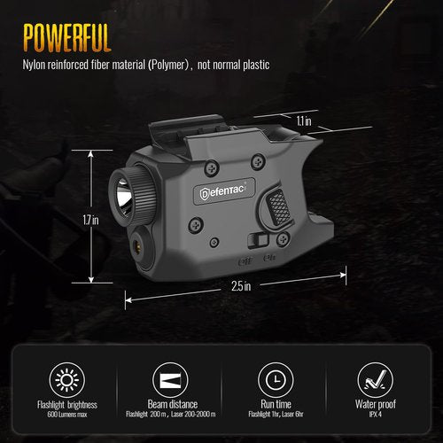 Defentac 600 Lumens Pistol Light Laser Combo is Compatible with Hellcat 3 Inch Micro-Compact Only
