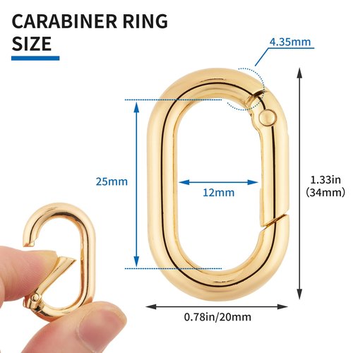 DEVPSISR 12Pack 1 Inch Small Carabiner Spring Hooks Metal Oval Clip for Purse Keychain Replacement,Climbing Hiking, Wallet,Car Key Rings(Gold)