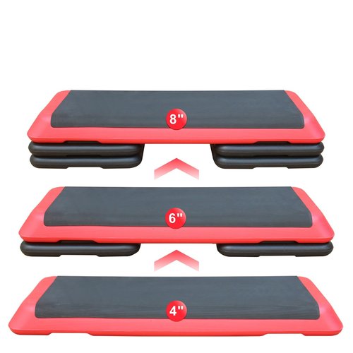 Nirvaer Adjustable Aerobic Step Workout Platform with 4 Risers, Durable Non-Slip Design, Lightweight for Home Fitness, Red and Black