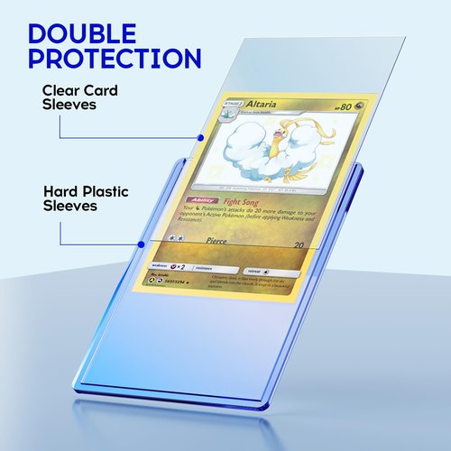 180 Pack Card Sleeves Toploaders, Hard Plastic Top Loaders, Baseball Sports Trading PKM Card Holder Protectors (90 Toploaders + 90 Sleeves)