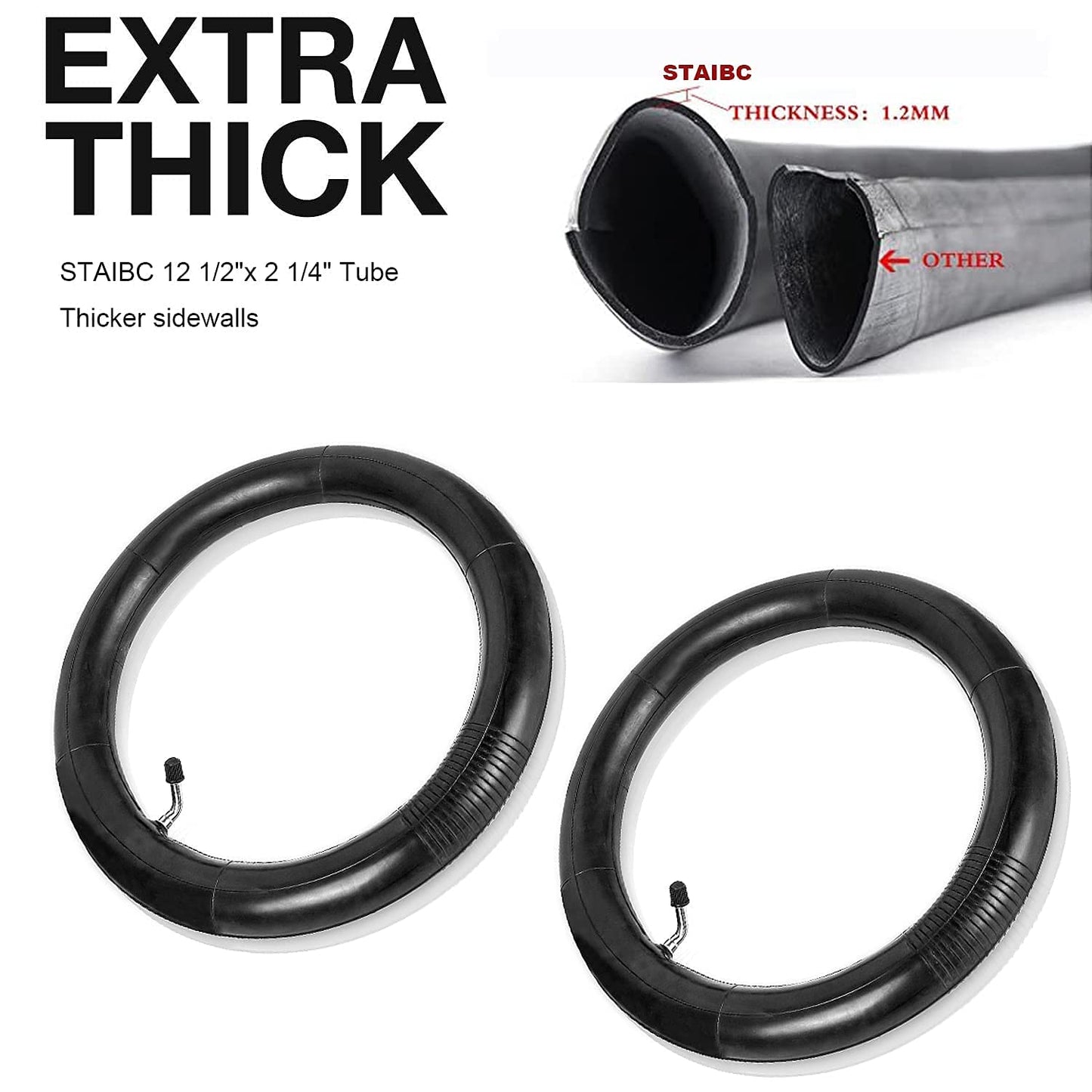2-Pack 12.5 x 2.25 Scooter Tire Tubes 12 1/2 x2 1/4 CR202L-A60 Angled Valve Stem Heavy Duty 12" Bike Tubes Compatible with Most 12.5 X 1.75/2.25" 12 1/2 x2 1/4 Kid Bike Tubes/Scooter Inner Tubes