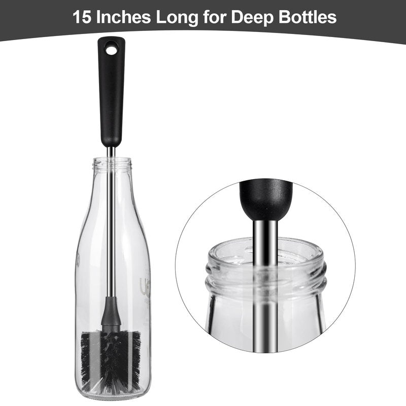 4 Pack Water Bottle Brushes with Straw Cleaner, Stainless Steel Handle Baby Bottle Brush Cleaner, Kitchen Scrub Cleaning Brushes for Cup, Wine Glasses, Coffee Mugs, Tumblers, Wine Decanters, Black