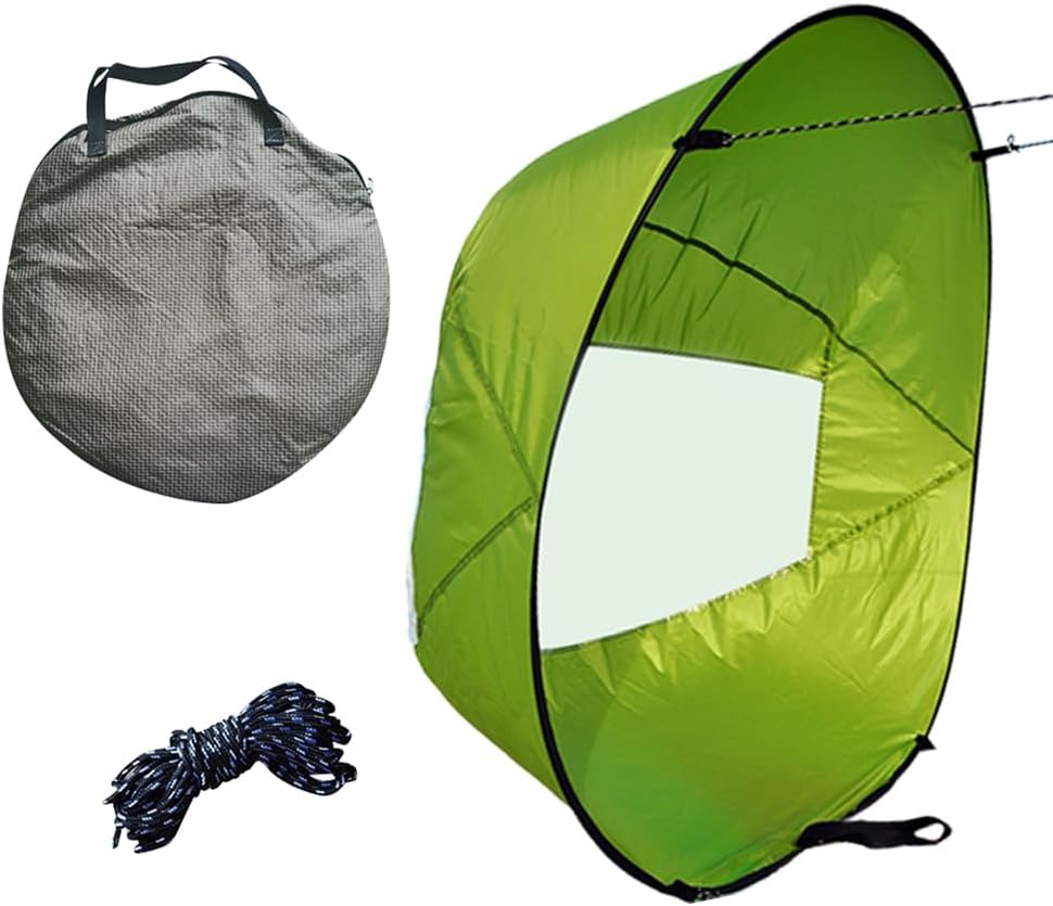 Kayak Wind Sail, Portable Foldable Durable Wind Sail with Transparent Window for Kayak Canoes (Green)